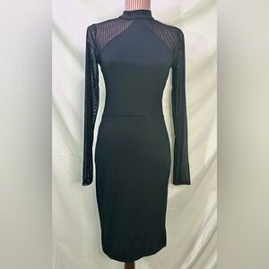 Leith Black Mesh Bodycon Long Sleeve Knee Length Dress Party Cocktail Sz Medium